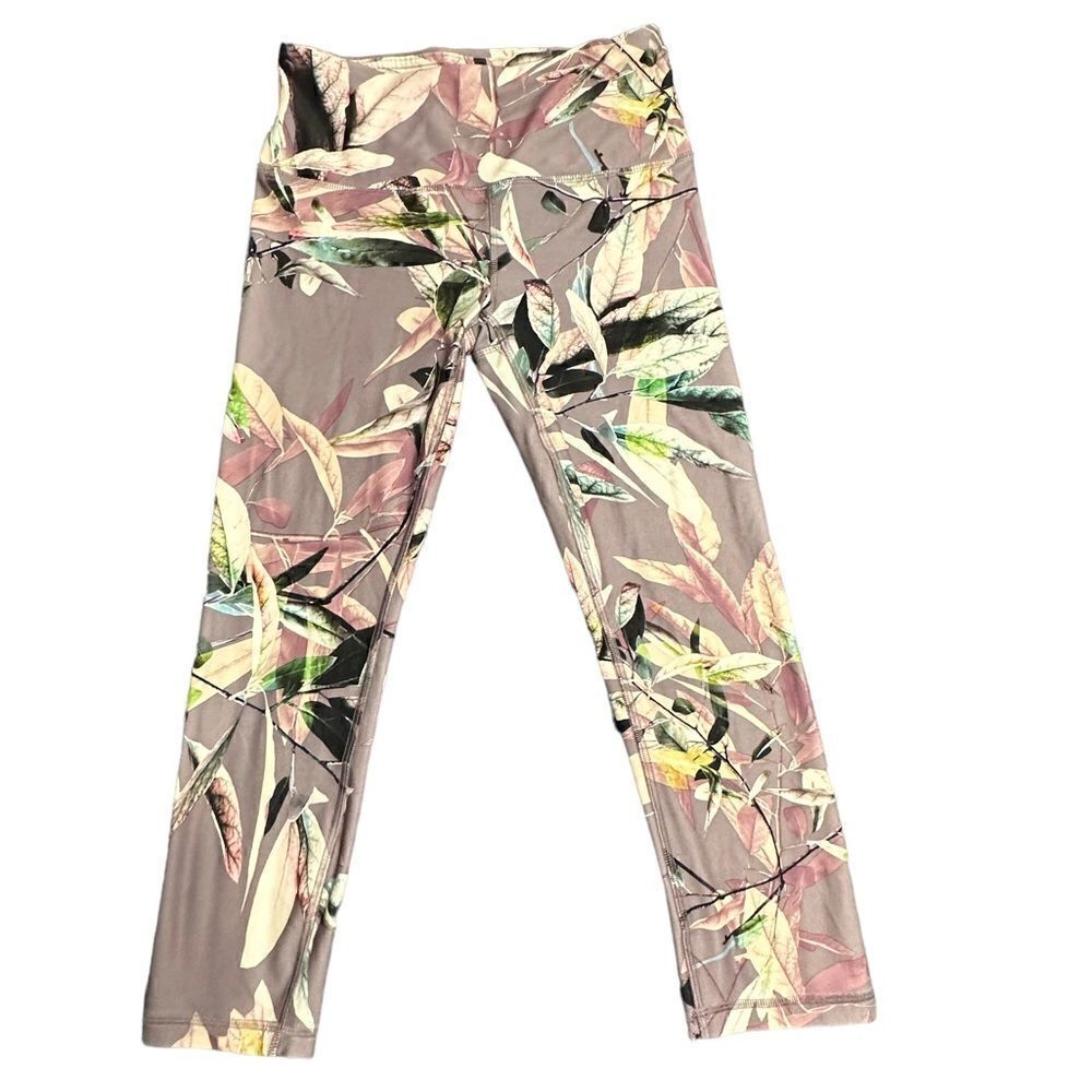 RBX mauve floral print workout gym 3/4 length leggings size small